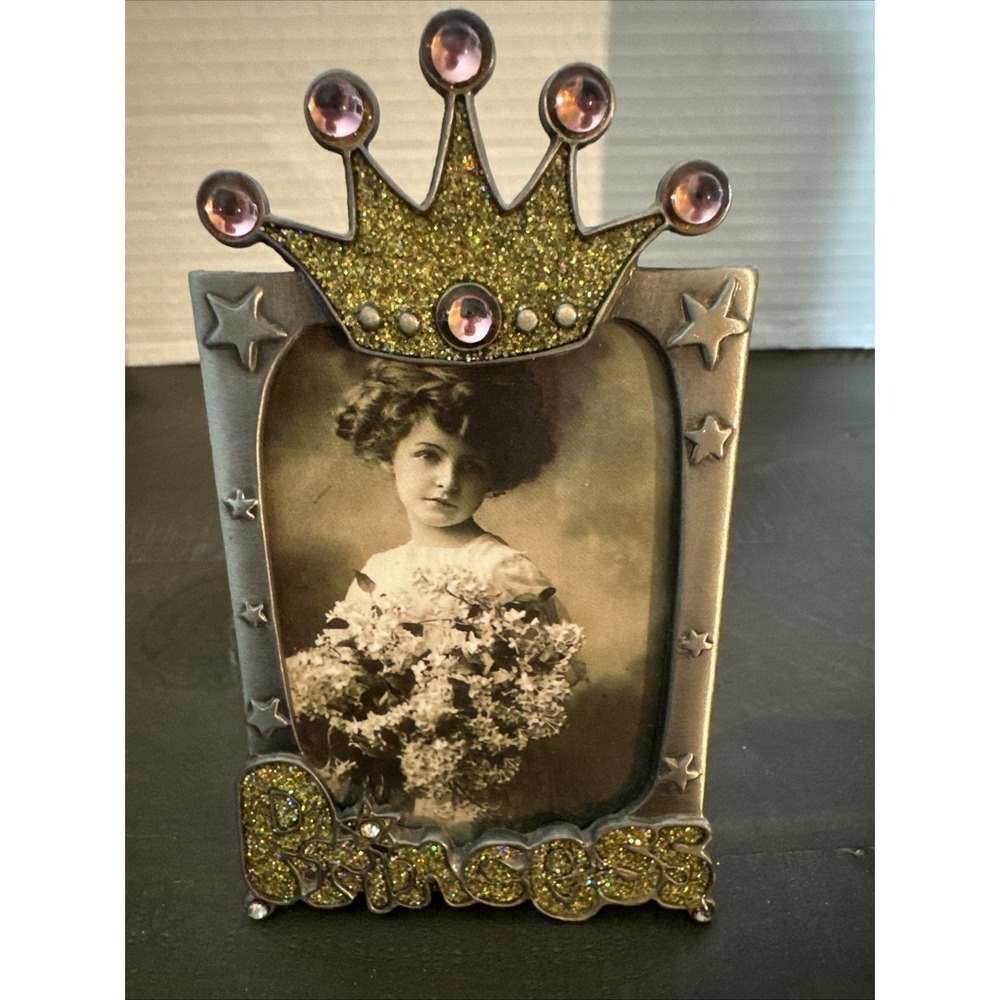 Vintage Ornate Mini‎ Pewter Frame Easel Style 3.25"x2." Crown Princess